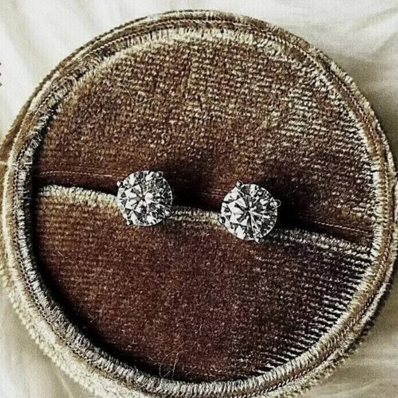 4.00 Ct Round Cut VVS Created Stud Earrings 14k White Gold 8mm Screw Back